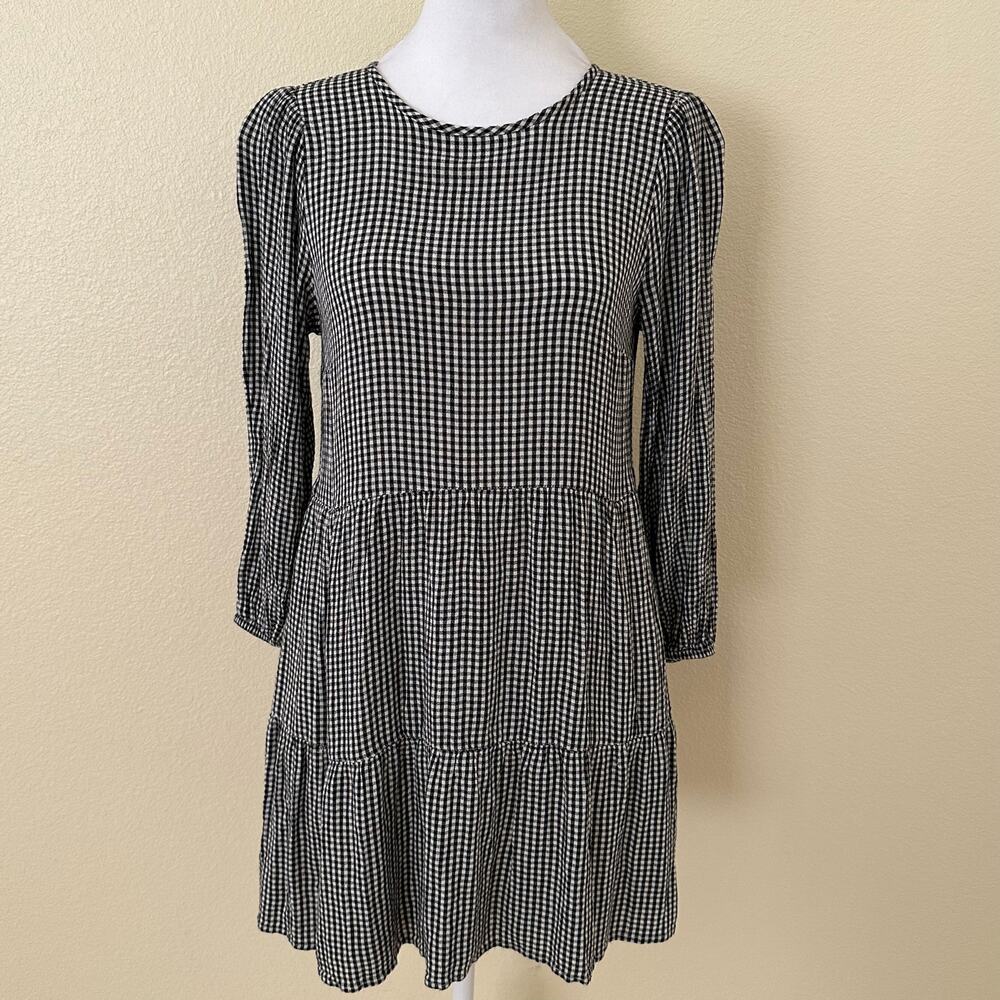 Abercrombie & Fitch Women Black & White Long Sleeves Plaid Mini Dress Size XS - Picture 2 of 7